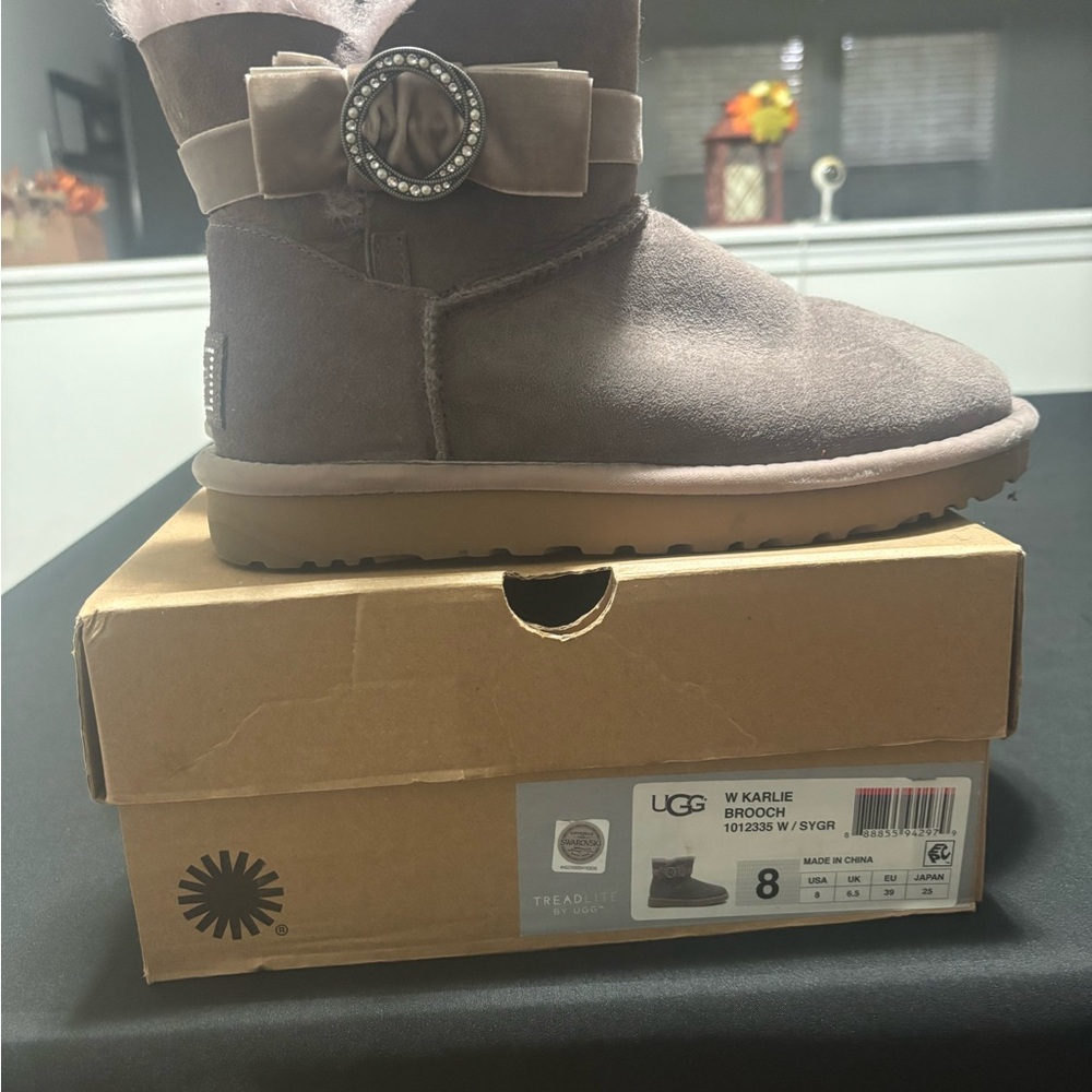 UGG Women's Ankle Boots in Gray with Brooch